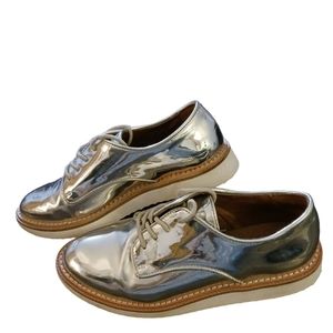 "A New Day" womens lace up sneakers.  Size 6.  Shiny Silver.